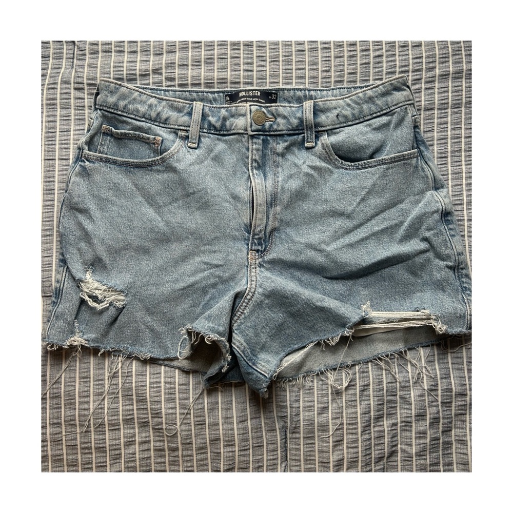 Hollister Blue Distressed Jean Shorts High-Waisted